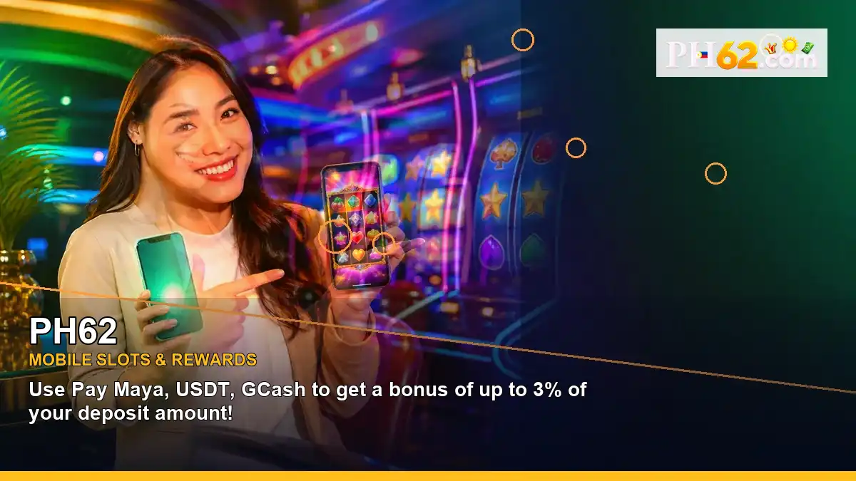 PH62 adventure online slot games featuring an adult Filipina casino host with a left close-up composition