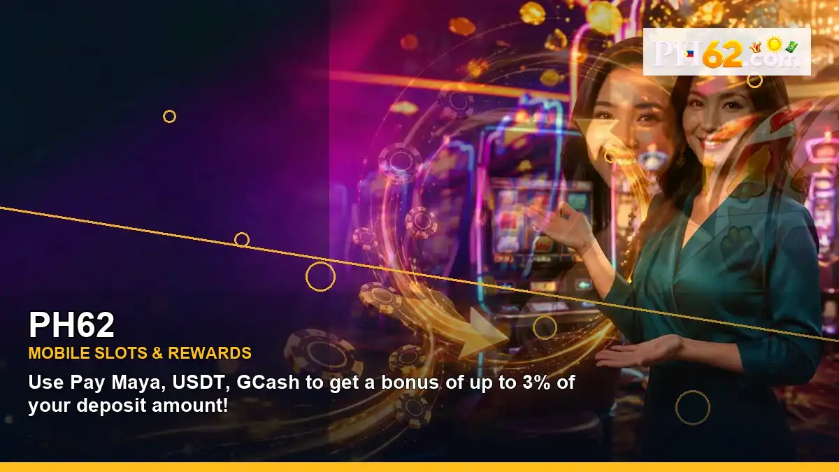 PH62 gold jackpot slot games featuring an adult Filipina casino host with a right-framed composition